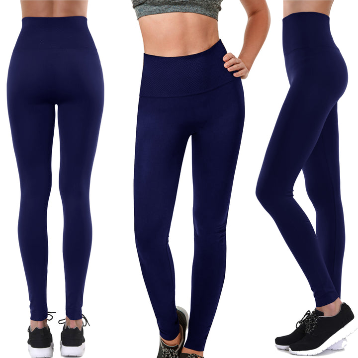 High-Waisted Fleece Lined Leggings Regular Plus Sizes Soft Warm Stretchy 97% Polyester Image 4