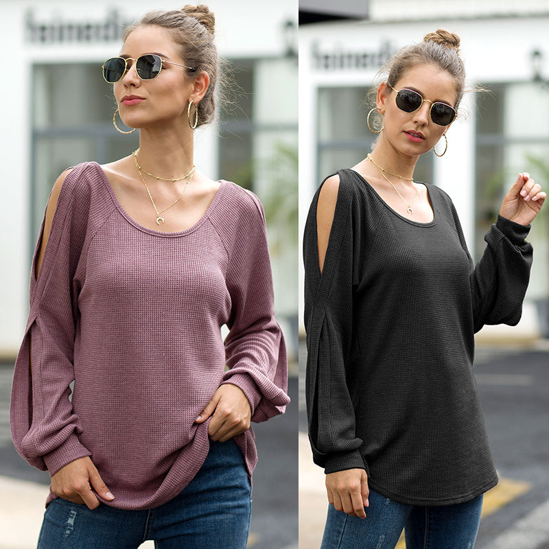 Sleeve Cutout Round Neck Top Shirt Image 1