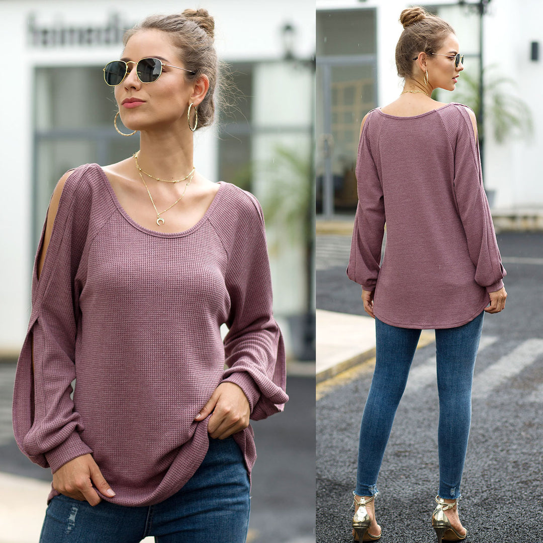 Sleeve Cutout Round Neck Top Shirt Image 4