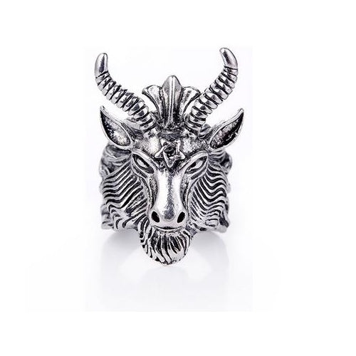 Black Goat Satan Goat Head Pentagram Ring Image 1