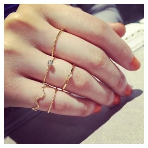 Fashion Jewelry Personality Five-piece Ring with Thread and Drill Ring Joint Image 1