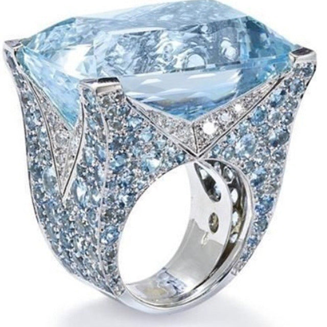Atmospheric Blue Square Ring Retro-classic  -inlaid Womens Ring Image 1