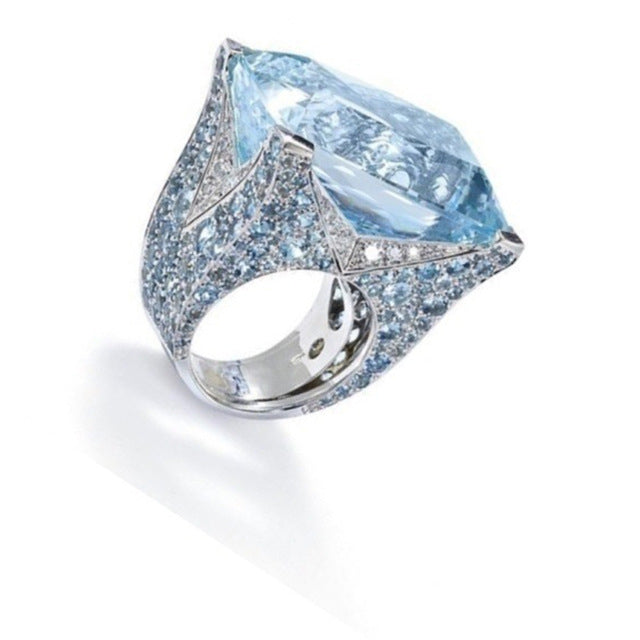 Atmospheric Blue Square Ring Retro-classic  -inlaid Womens Ring Image 2