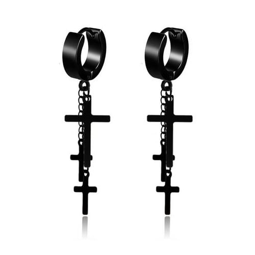 Black Punk Earrings Anti-allergy Earrings Titanium Steel Earrings with Cross Ear Nails Image 1