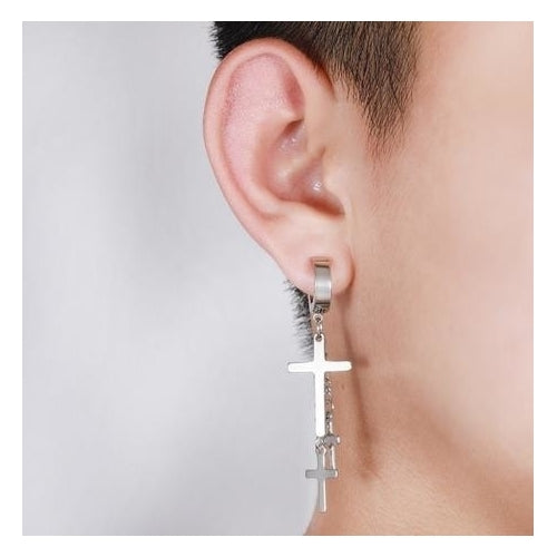Black Punk Earrings Anti-allergy Earrings Titanium Steel Earrings with Cross Ear Nails Image 2