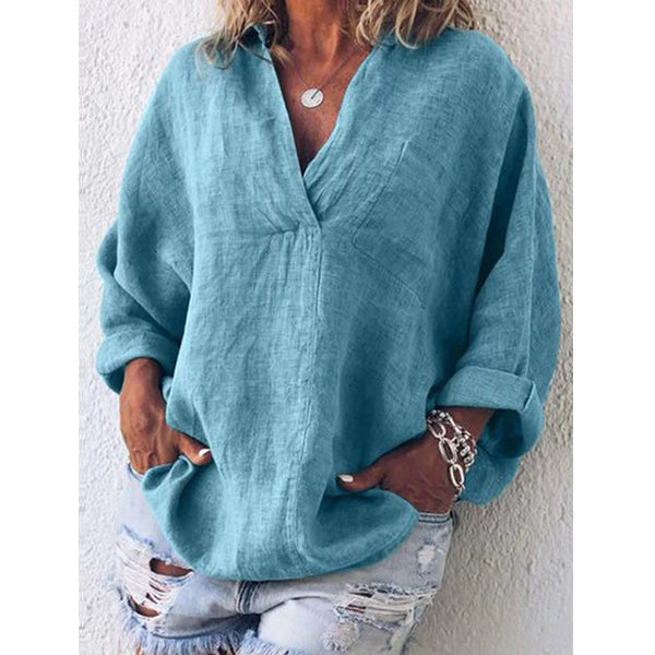 Relaxed Lightweight Popover Long Sleeve TopMultiple Colors Image 3
