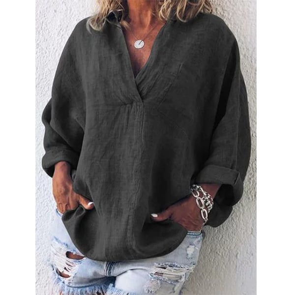 Relaxed Lightweight Popover Long Sleeve Top Multiple Colors Image 1