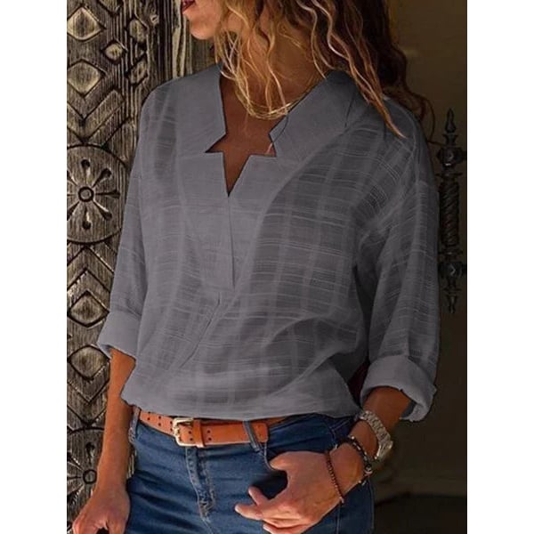 Elegant Long Sleeve Cotton V-Neck Blouse S-5XL Image 1