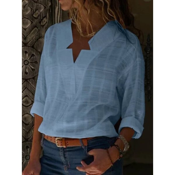 Elegant Long Sleeve Cotton V-Neck Blouse S-5XL Image 1