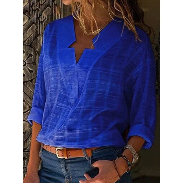 Elegant Long Sleeve Cotton V-Neck Blouse S-5XL Image 1