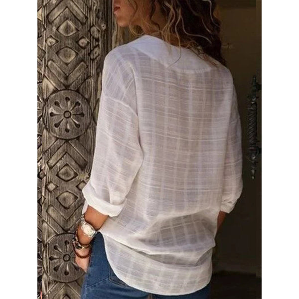 Elegant Long Sleeve Cotton V-Neck BlouseS-5XL Image 7