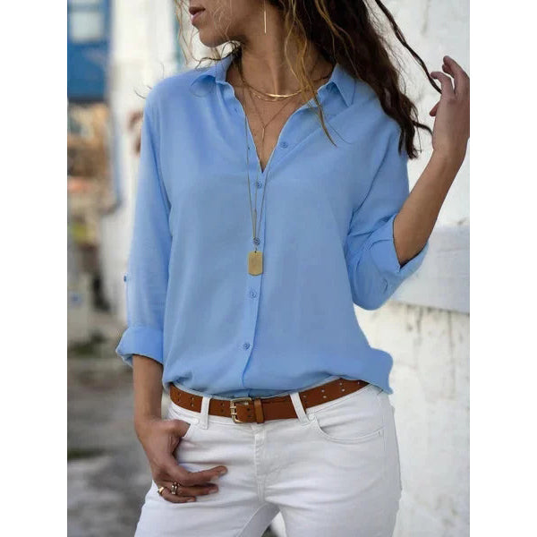 Chiffon Stand Collar Solid Plus Size Shirt Image 2