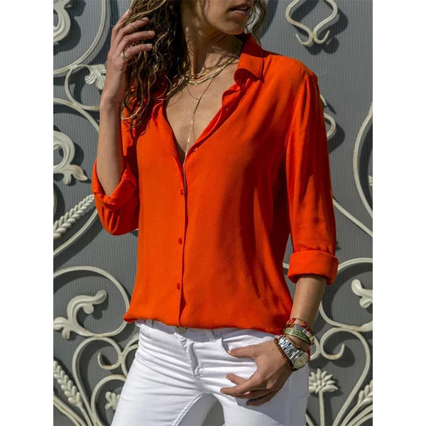 Chiffon Stand Collar Solid Plus Size Shirt Image 4