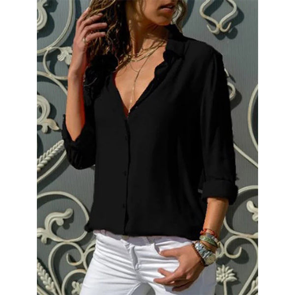 Chiffon Stand Collar Solid Plus Size Shirt Image 8