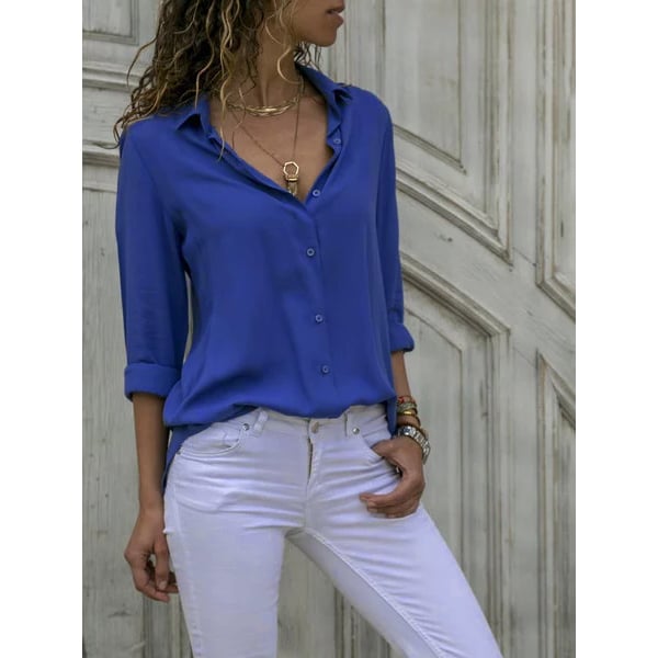 Chiffon Stand Collar Solid Plus Size Shirt Image 6