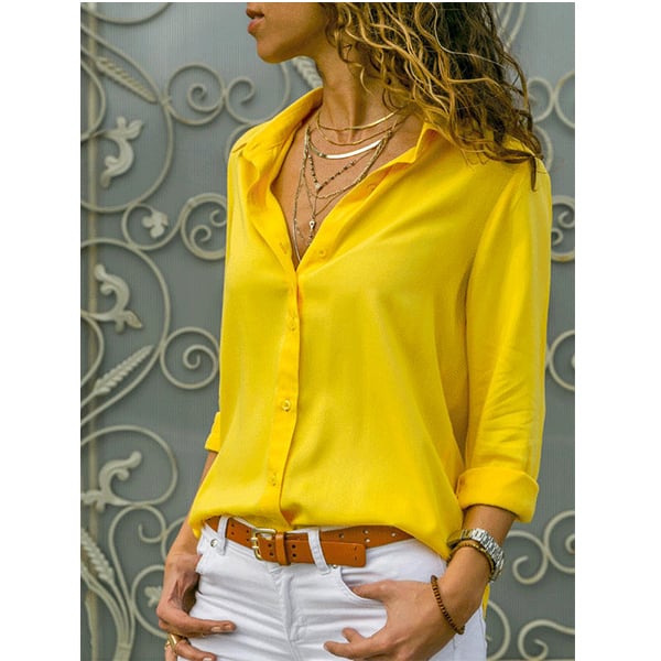 Chiffon Stand Collar Solid Plus Size Shirt Image 1