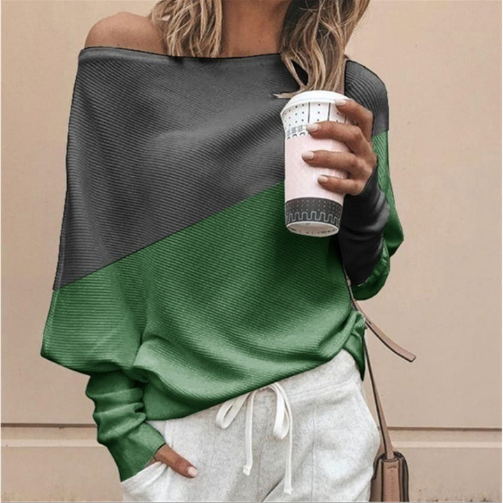 Color-Block Batwing Long Sleeves Casual Chic T-Shirts Image 4