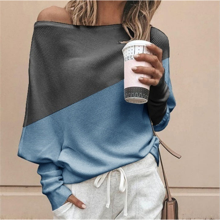 Color-Block Batwing Long Sleeves Casual Chic T-Shirts Image 4