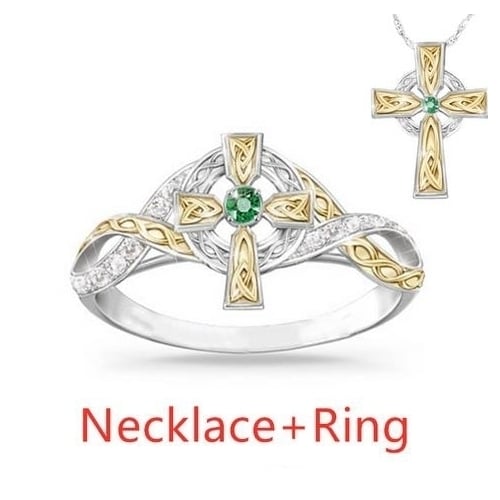 Cross micro-Artificial zircon ring with Gods two-color finger Image 1