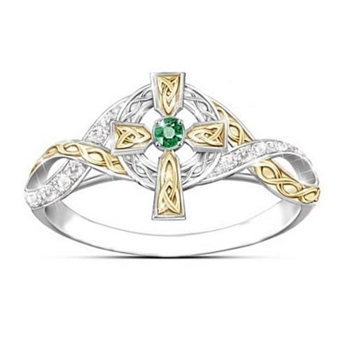 Cross micro-Artificial zircon ring with Gods two-color finger Image 2