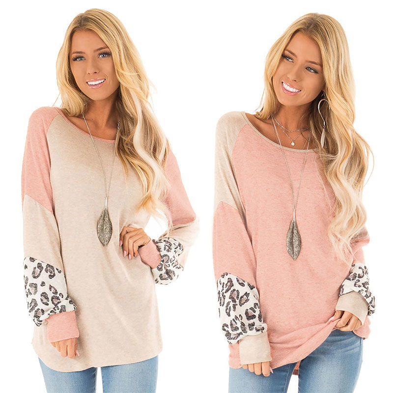 Simple Style Round Neck Leopard Accent T Shirt Image 1