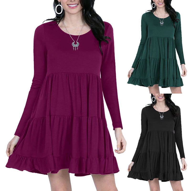 Round Neck Ruffle Style Simple Dress Image 1