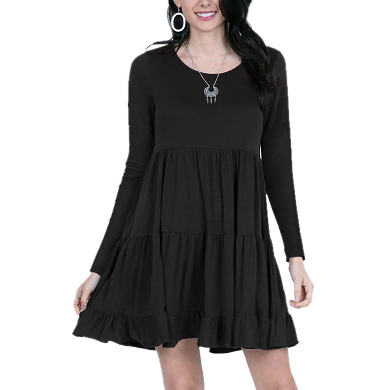 Round Neck Ruffle Style Simple Dress Image 2