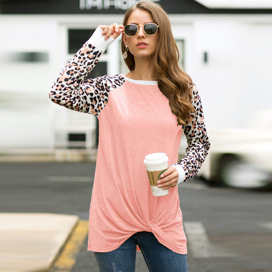 Leopard Accent Long Sleeve Shirt Blouse Image 1