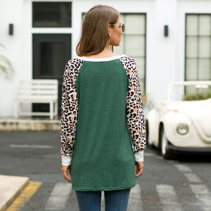 Leopard Accent Long Sleeve Shirt Blouse Image 3