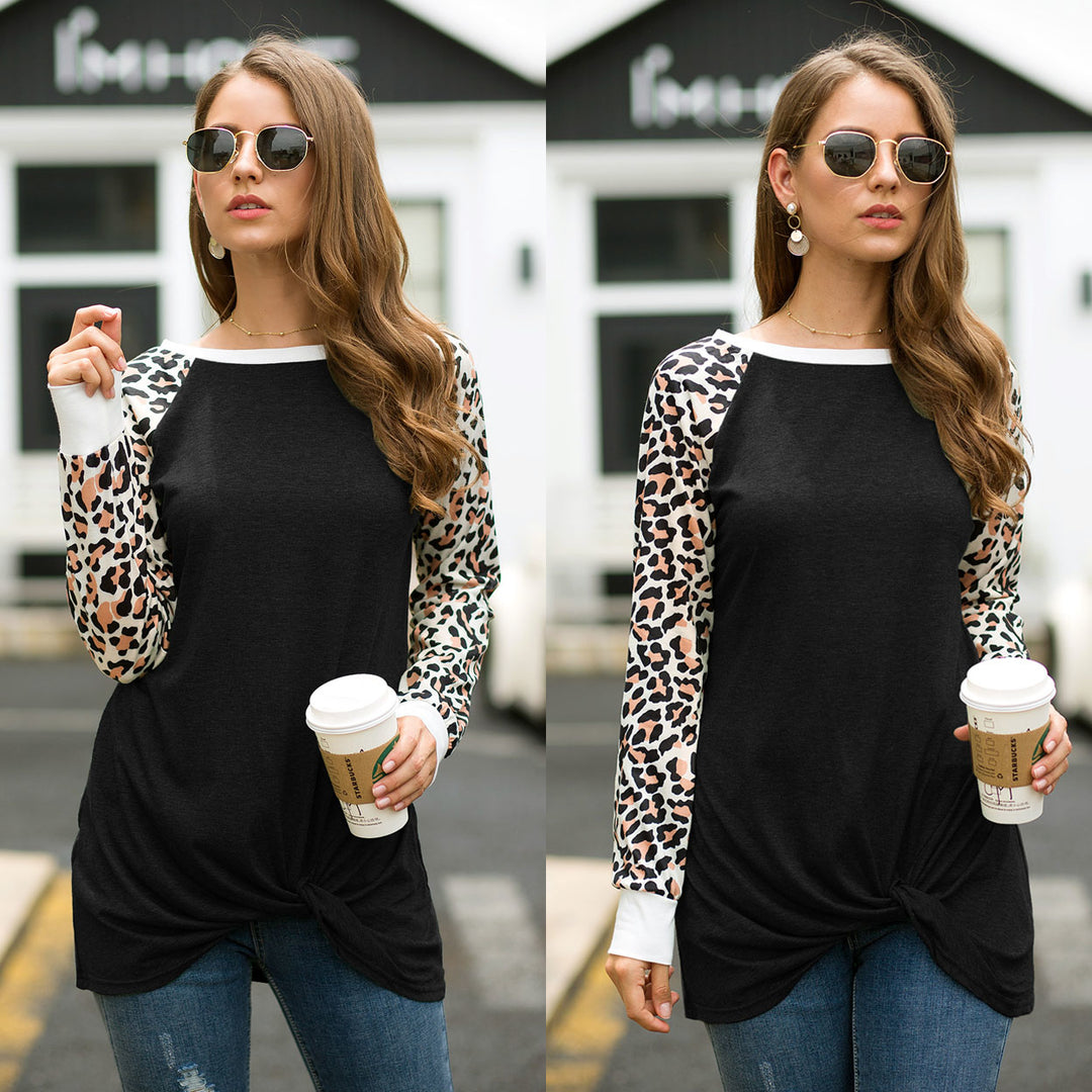 Leopard Accent Long Sleeve Shirt Blouse Image 4