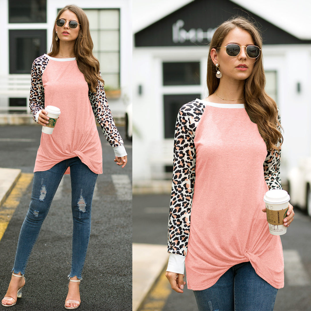 Leopard Accent Long Sleeve Shirt Blouse Image 4