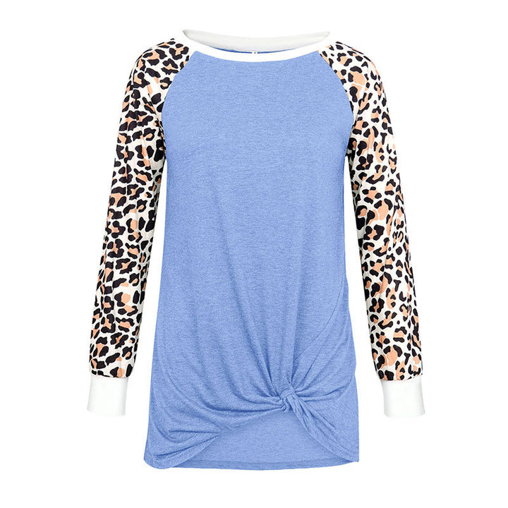 Leopard Accent Long Sleeve Shirt Blouse Image 7