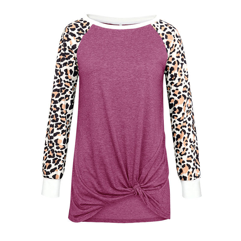 Leopard Accent Long Sleeve Shirt Blouse Image 6