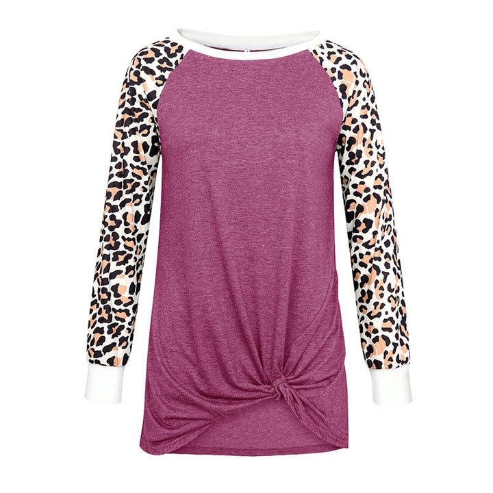 Leopard Accent Long Sleeve Shirt Blouse Image 6