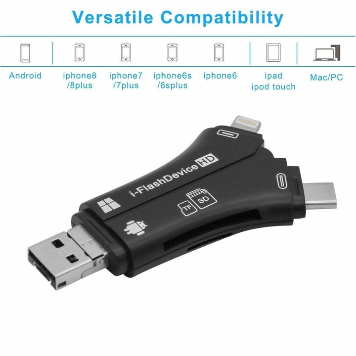 Title 4-in-1 SD Memory Card Reader and Adapter for Cellphone PC Mac Android for Micro USV 2.0. On the go Port Reader. Image 1