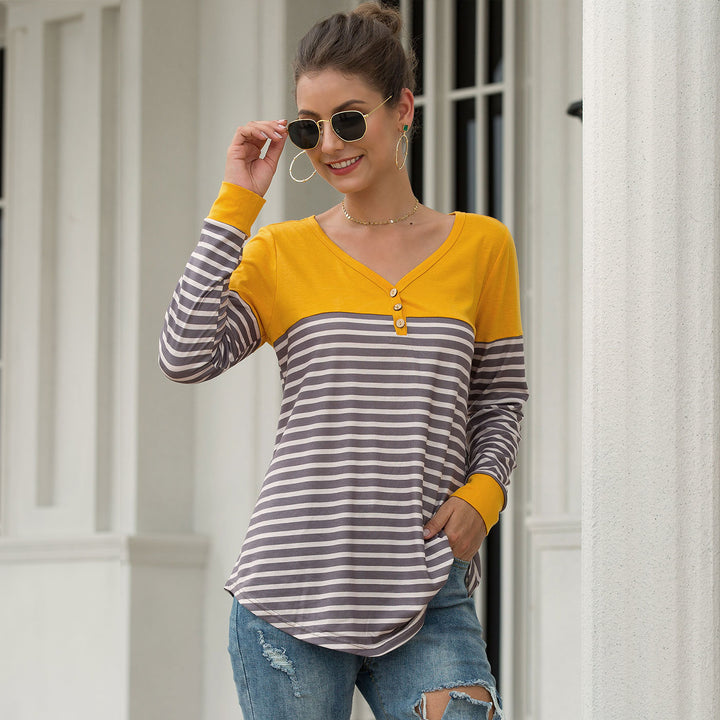 Button Deco Striped Casual Shirt Image 1