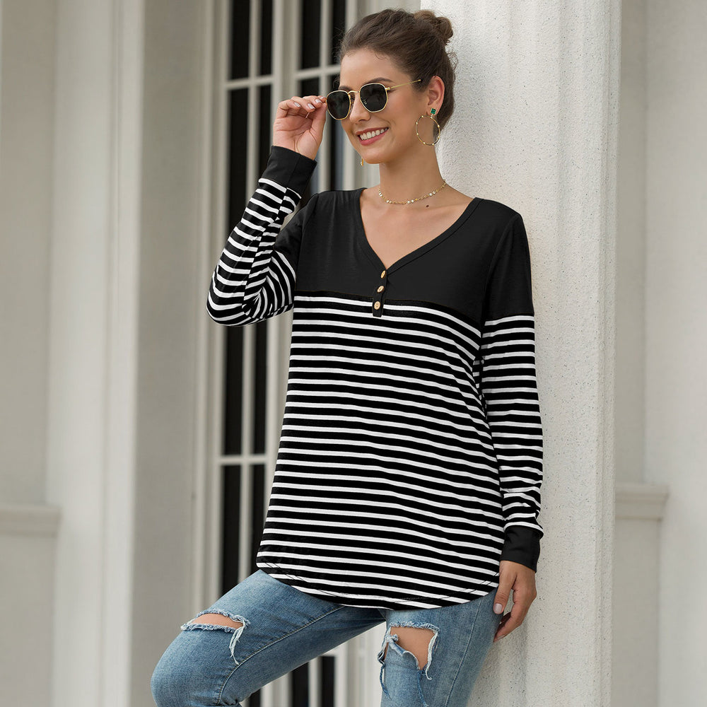 Button Deco Striped Casual Shirt Image 2