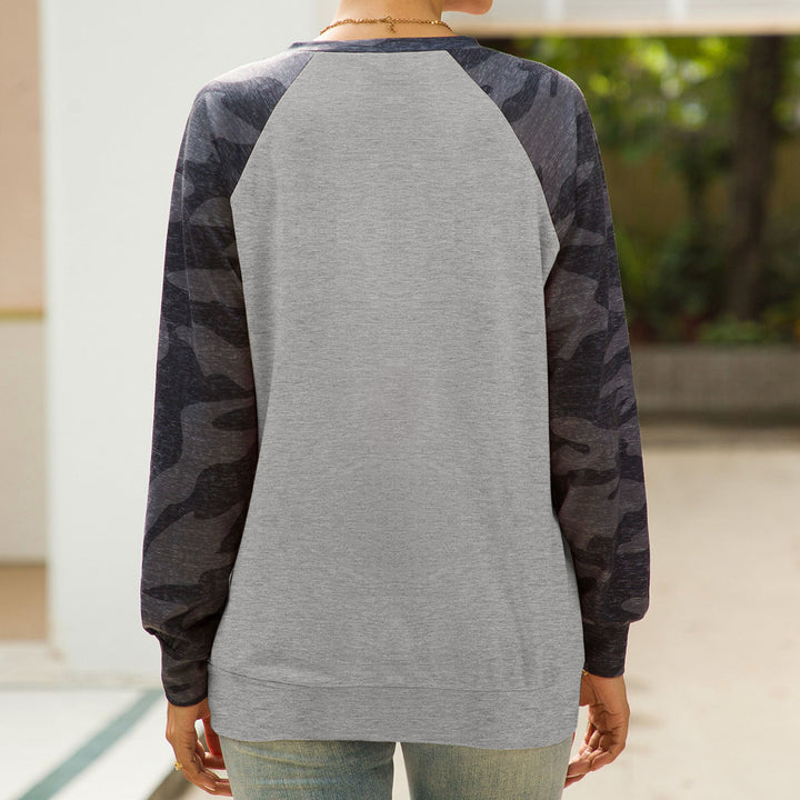 Camo Print Round Neck Sweatshirt Image 4