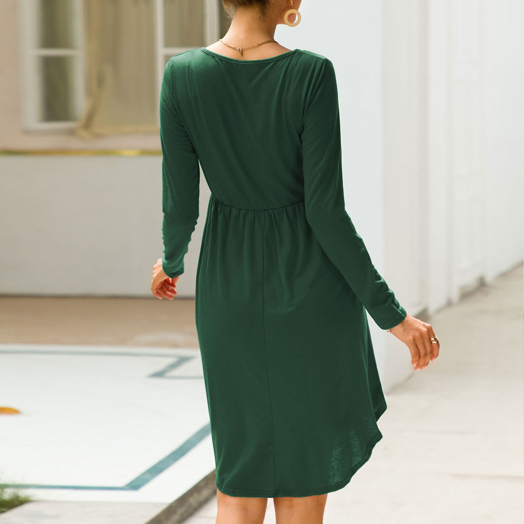 Button Deco Round Hem Long Sleeve Dress Image 6