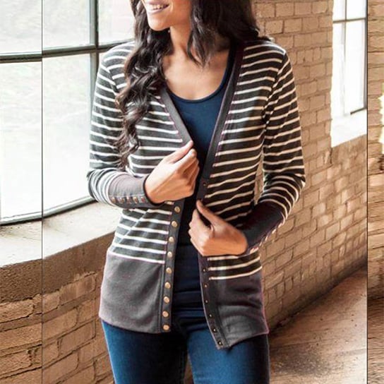 Button Down Striped Cardigan Image 1