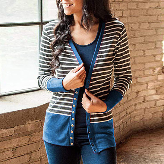 Button Down Striped Cardigan Image 3