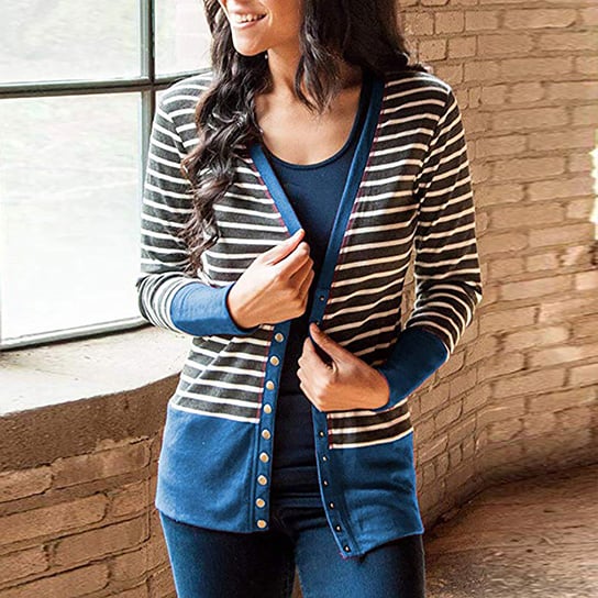 Button Down Striped Cardigan Image 1