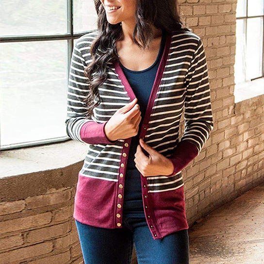 Button Down Striped Cardigan Image 1