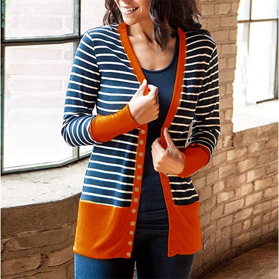 Button Down Striped Cardigan Image 1