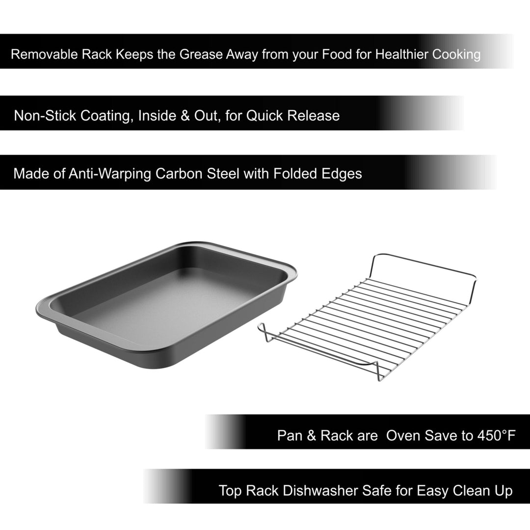 Roasting Pan with Rack-Nonstick Oven Roaster with Removable Grid to Drain Fat and Grease-Healthier Cooking Image 3