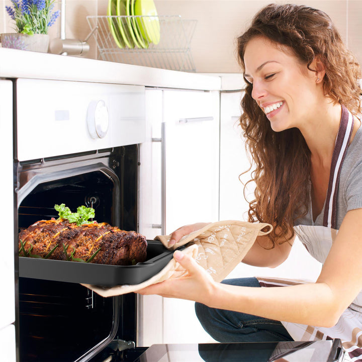 Roasting Pan with Rack-Nonstick Oven Roaster with Removable Grid to Drain Fat and Grease-Healthier Cooking Image 4