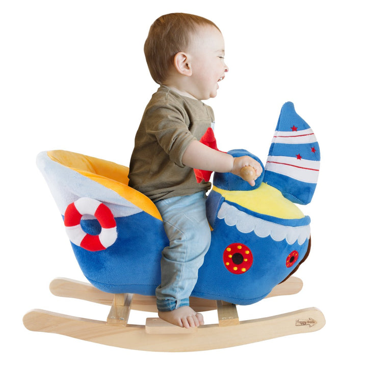 Happy Trails Soft Fabric Covered Wooden Rocking Boat Toy for Kids Nursery Image 7