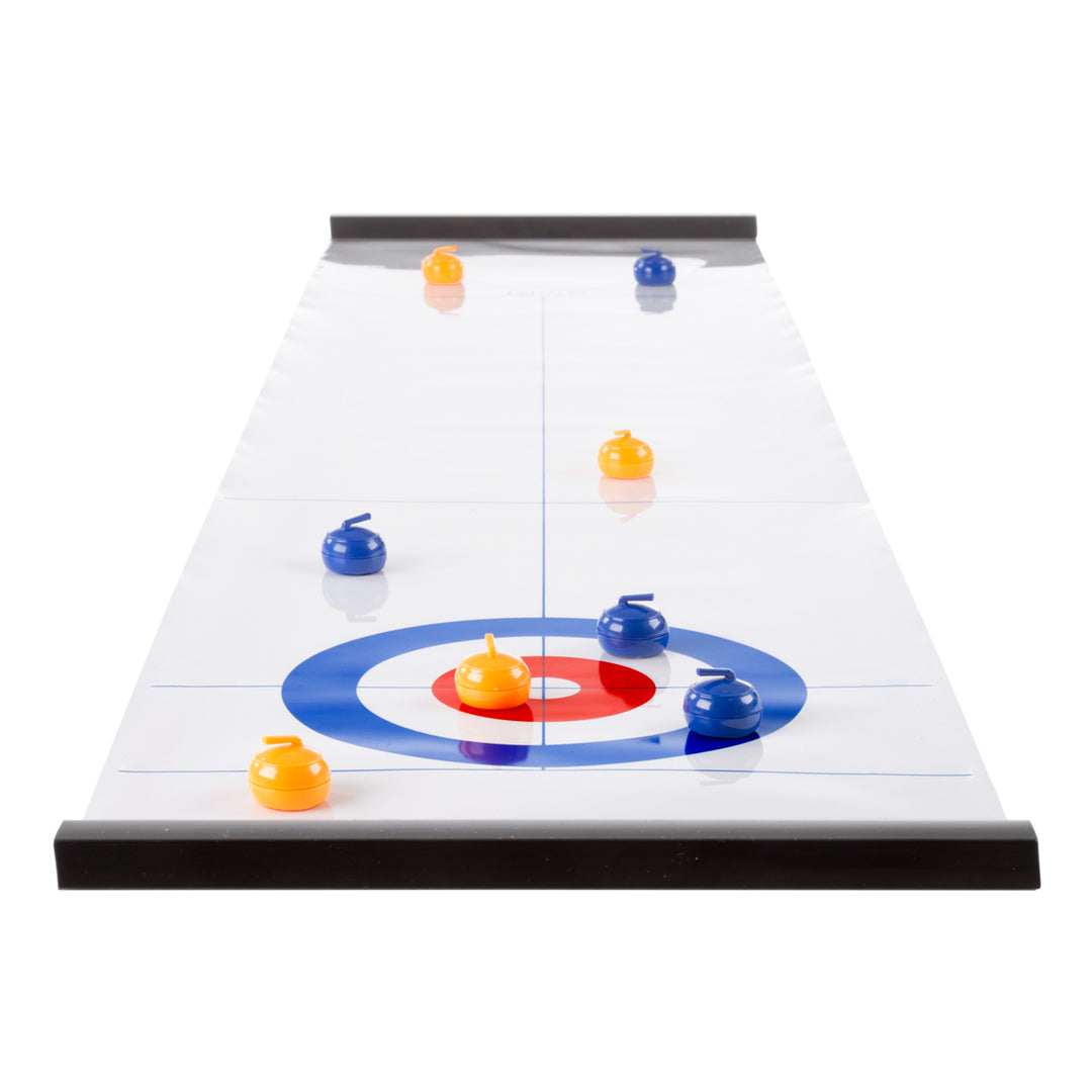 Tabletop Curling Game Portable Indoor Desktop Roll Up Magnetic Competition Board Game with Eight Stones 47 Inches Long Image 1