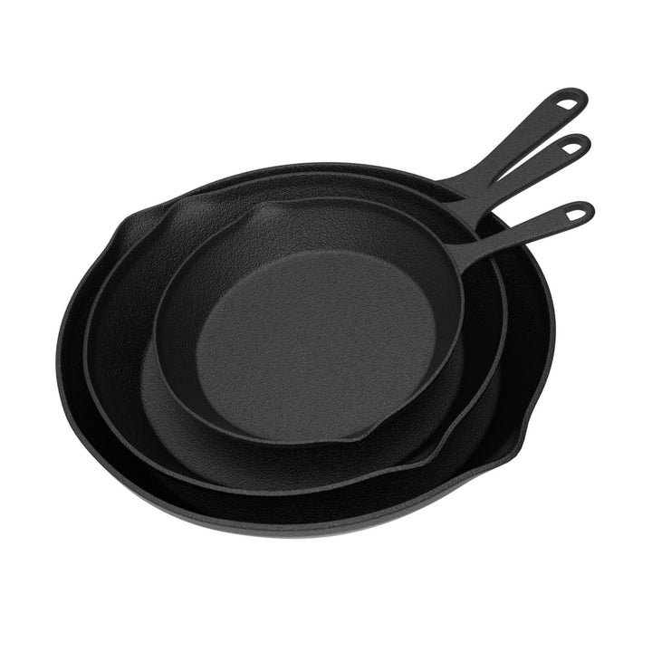 Frying Pans-Set of 3 Matching Cast Iron Pre-Seasoned Nonstick Skillets 6810 Inch Cook EggsMeat and More Image 6