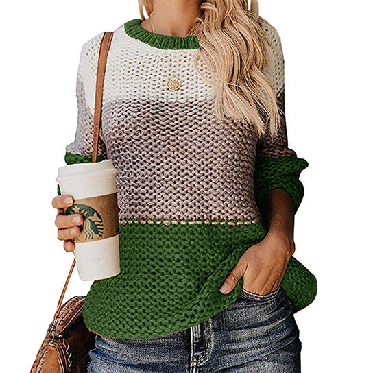 Bold Knit Contrast Color Round Neck Sweater Image 2